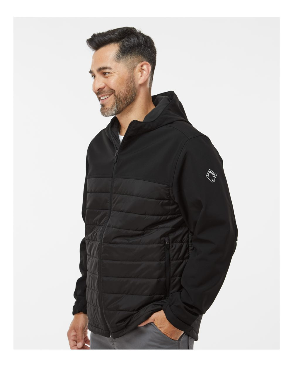Men's Pinnacle Soft Shell Puffer Jacket - OnModelSide - B02167503 - Black