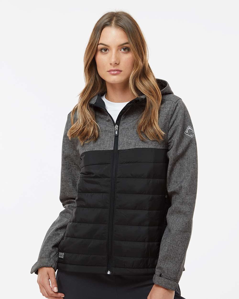 Women's Vista Soft Shell Puffer Jacket - OnModelFront - B02467513 - Black Heather/ Black