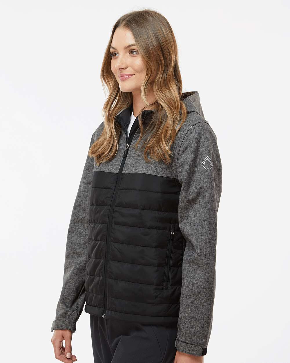Women's Vista Soft Shell Puffer Jacket - OnModelSide - B02467513 - Black Heather/ Black