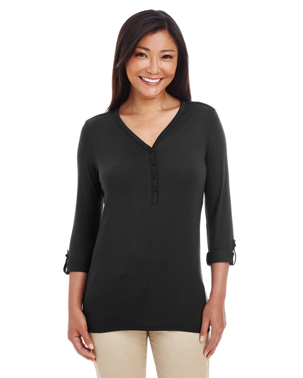 Women's Perfect Fit™ Y-Placket Convertible Sleeve Knit Top - styleImage