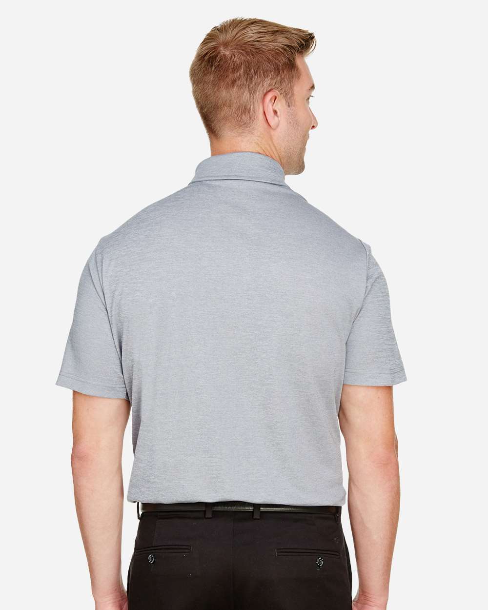 Men's CrownLux Performance® Address Mélange Polo - OnModelBack - B645B2353 - Grey Heather
