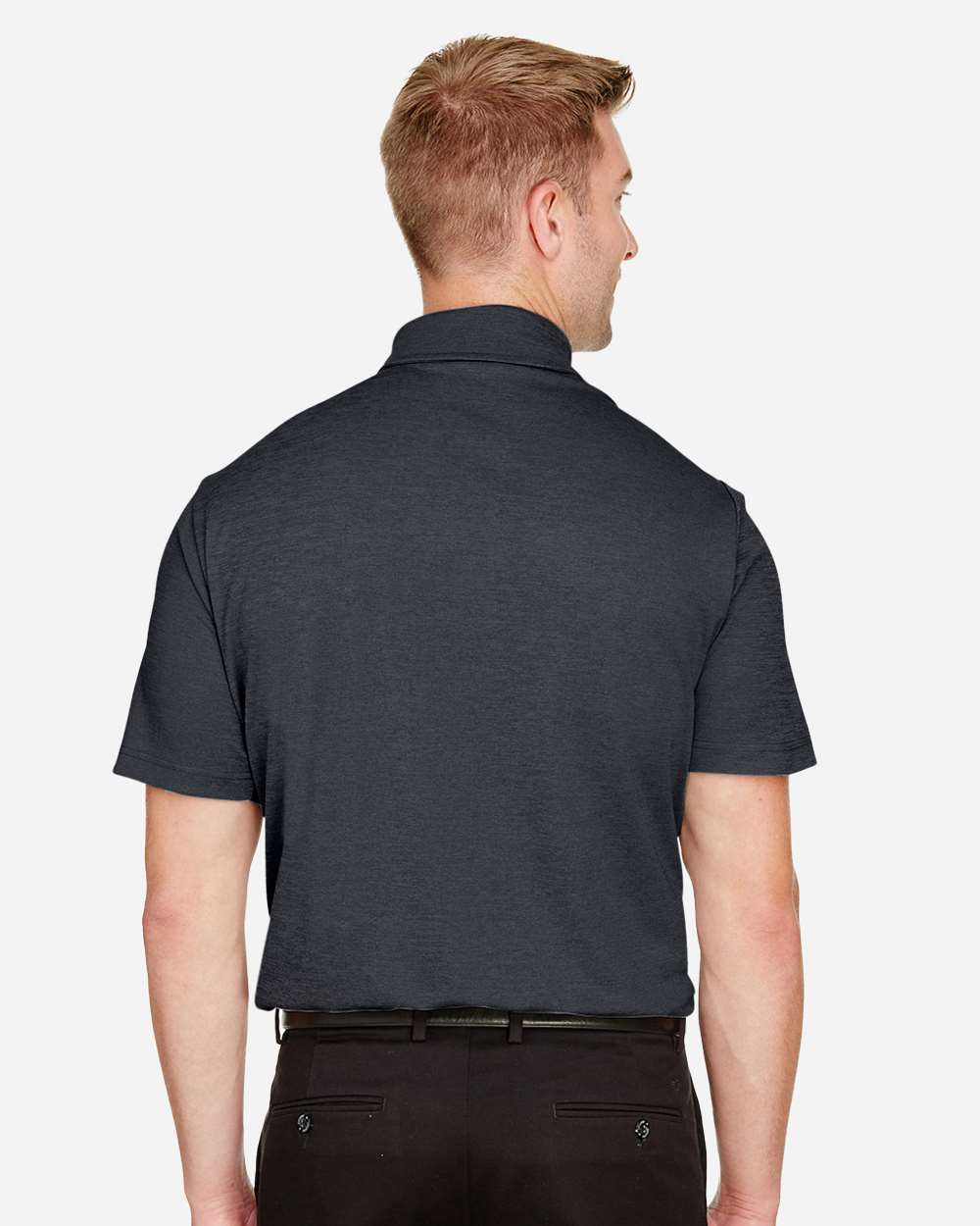 Men's CrownLux Performance® Address Mélange Polo - OnModelBack - B645B2503 - Black Heather