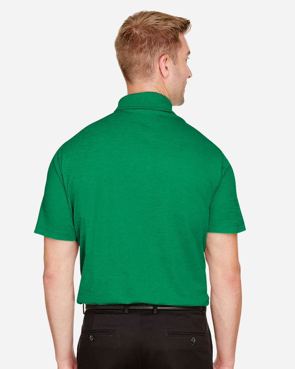 Men's CrownLux Performance® Address Mélange Polo - OnModelBack - B645B2603 - Kelly Green Heather