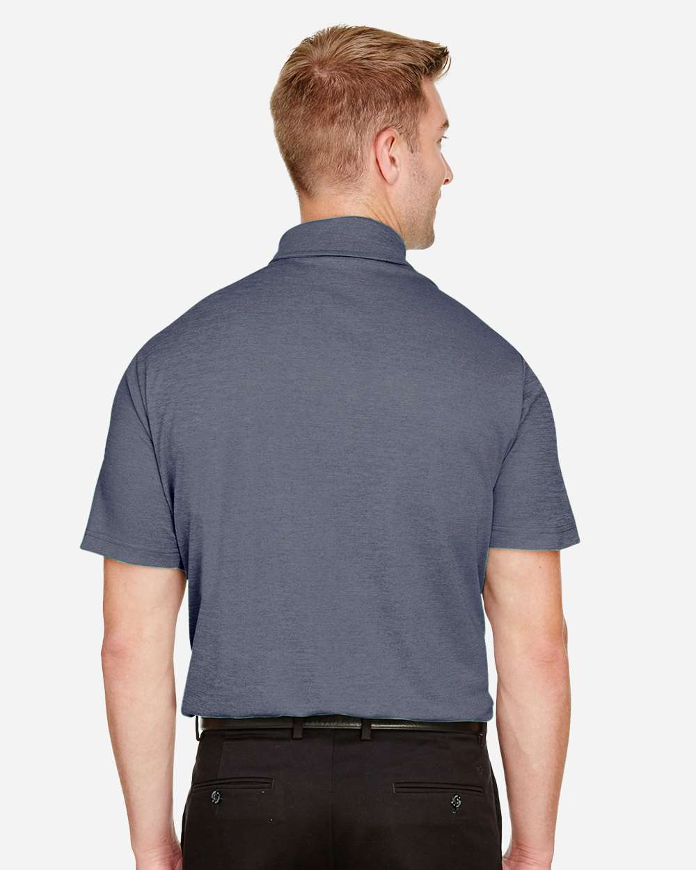 Men's CrownLux Performance® Address Mélange Polo - OnModelBack - B645B2653 - Navy Heather