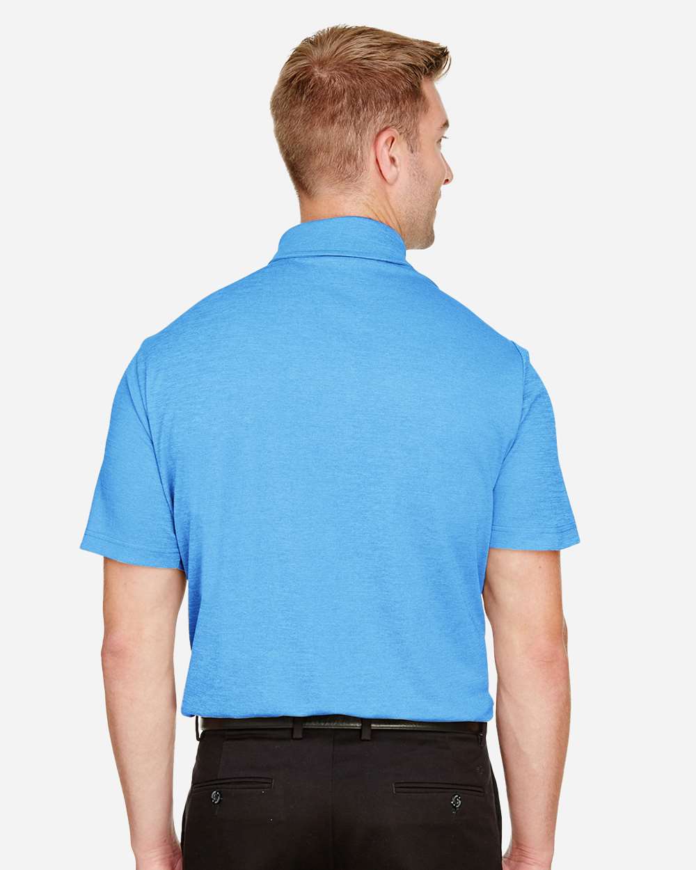 Men's CrownLux Performance® Address Mélange Polo - OnModelBack - B645B2683 - Ocean Blue Heather