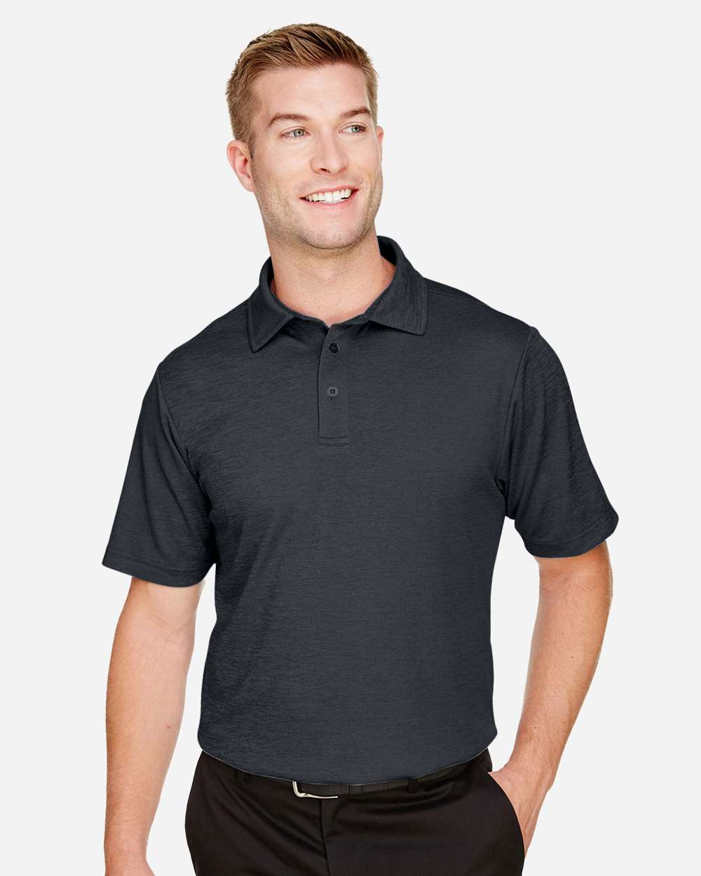 Men's CrownLux Performance® Address Mélange Polo - OnModelFront - B645B2503 - Black Heather