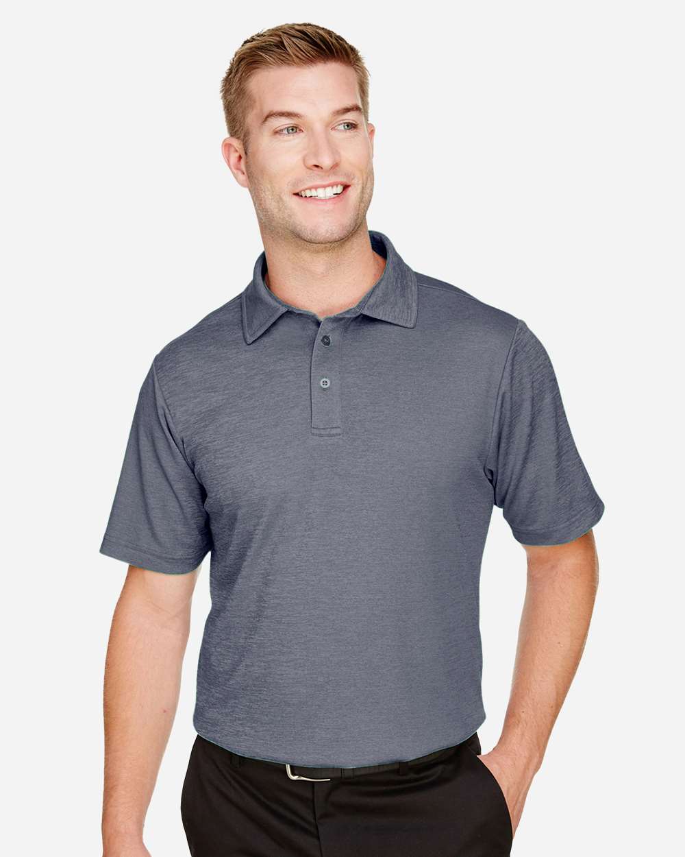 Men's CrownLux Performance® Address Mélange Polo - OnModelFront - B645B2653 - Navy Heather
