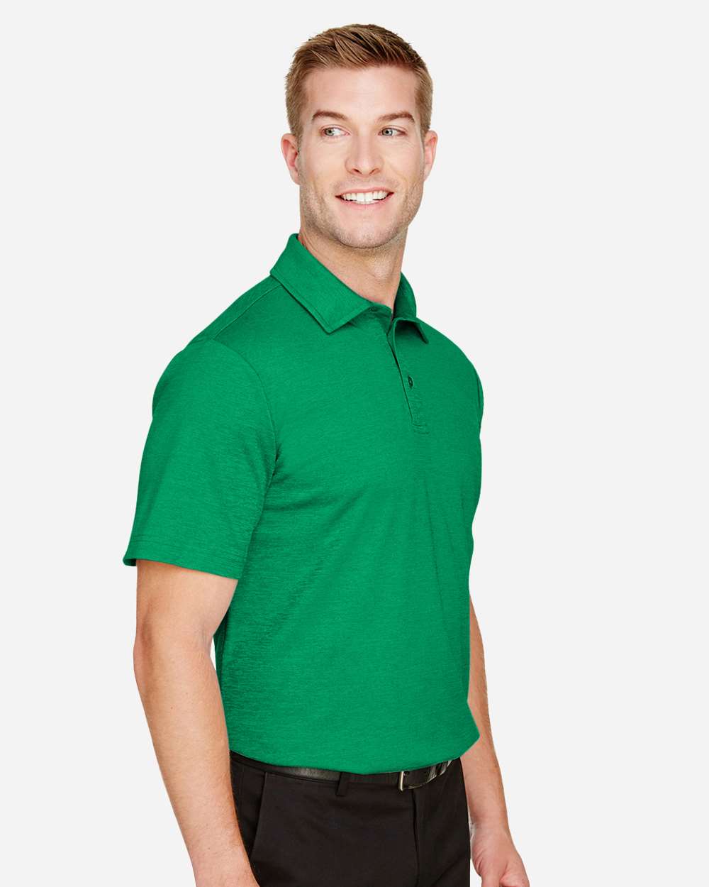 Men's CrownLux Performance® Address Mélange Polo - OnModelSide - B645B2603 - Kelly Green Heather