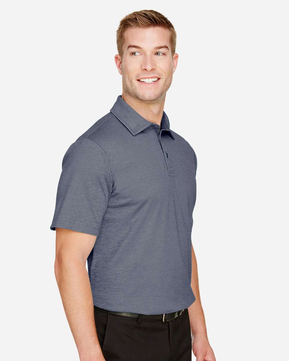 Men's CrownLux Performance® Address Mélange Polo - OnModelSide - B645B2653 - Navy Heather