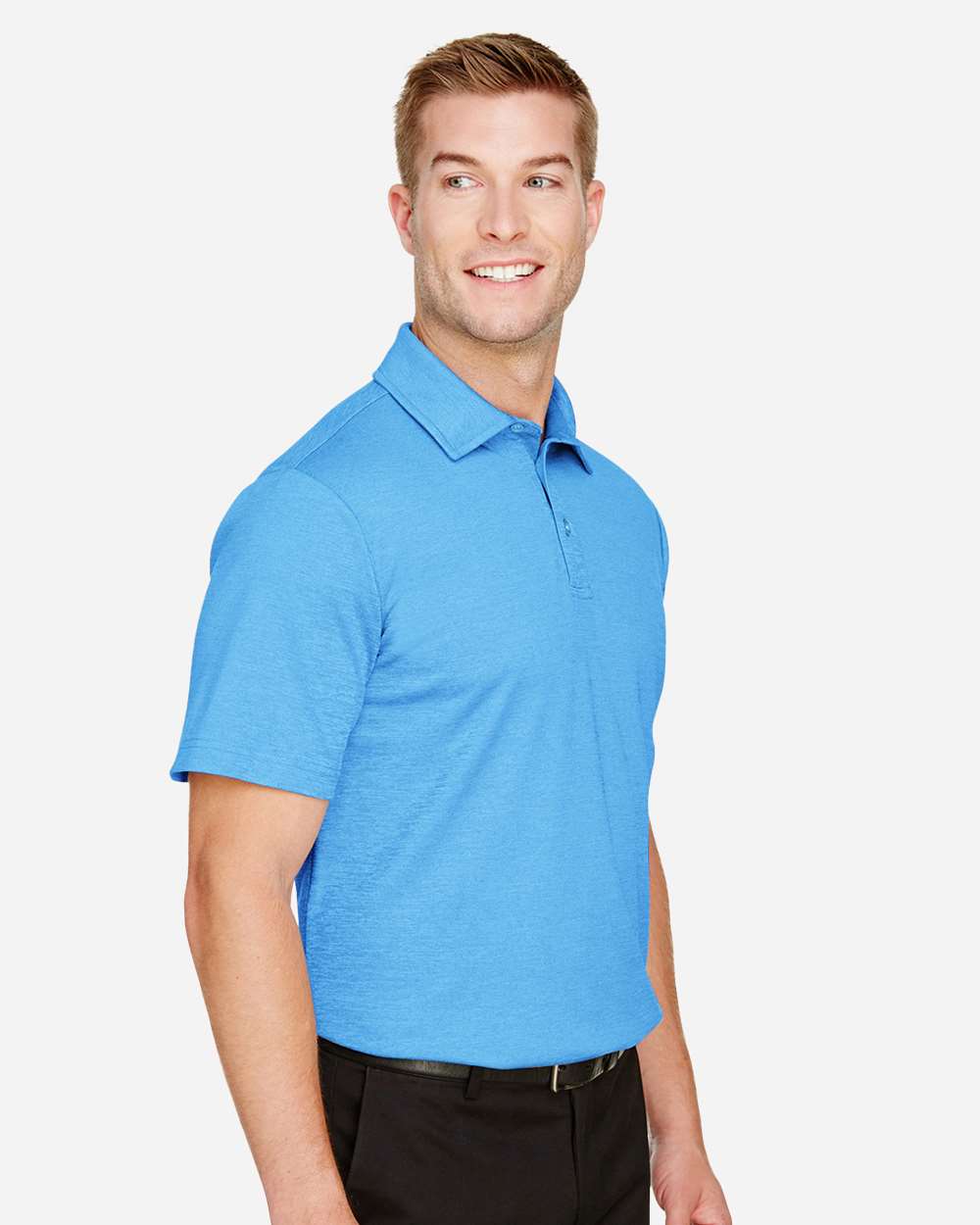 Men's CrownLux Performance® Address Mélange Polo - OnModelSide - B645B2683 - Ocean Blue Heather