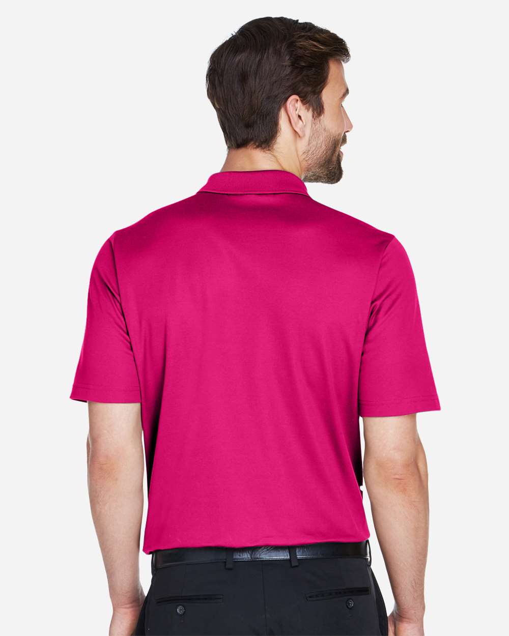 Men's CrownLux Performance® Plaited Polo - OnModelBack - B631B2692 - Crown Raspberry