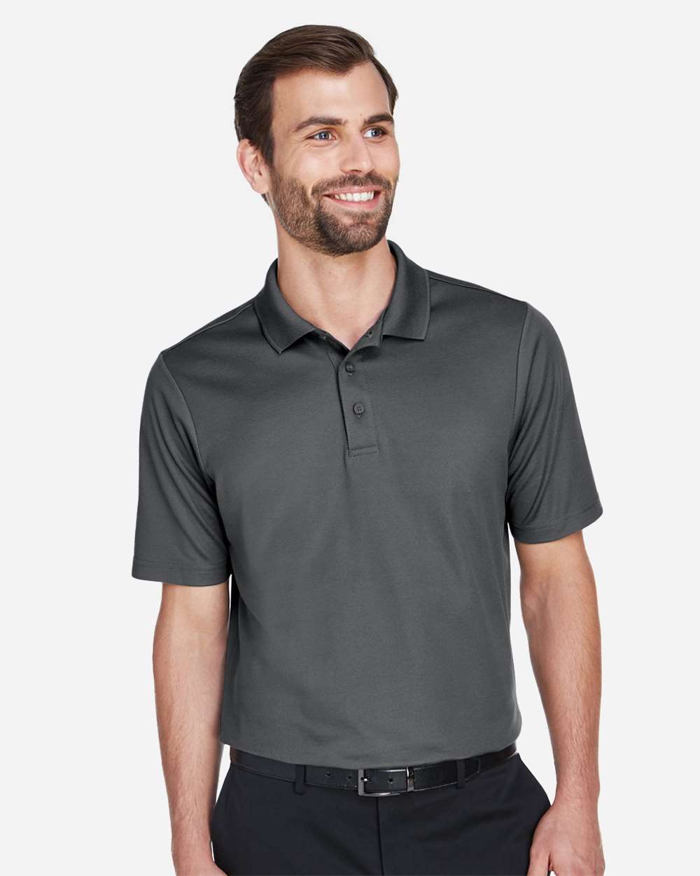 Men's CrownLux Performance® Plaited Polo - OnModelFront - B631B2132 - Graphite