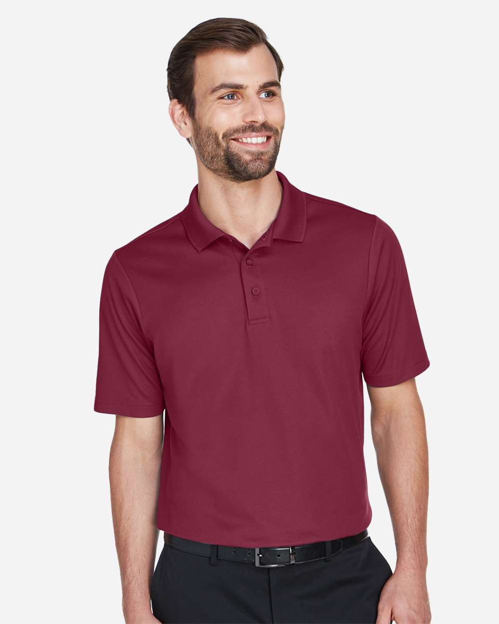Men's CrownLux Performance® Plaited Polo - OnModelFront - B631B2322 - Burgundy