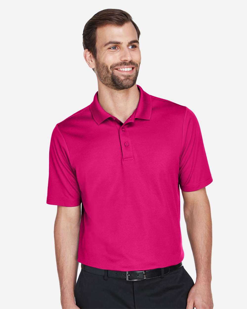Men's CrownLux Performance® Plaited Polo - OnModelFront - B631B2692 - Crown Raspberry