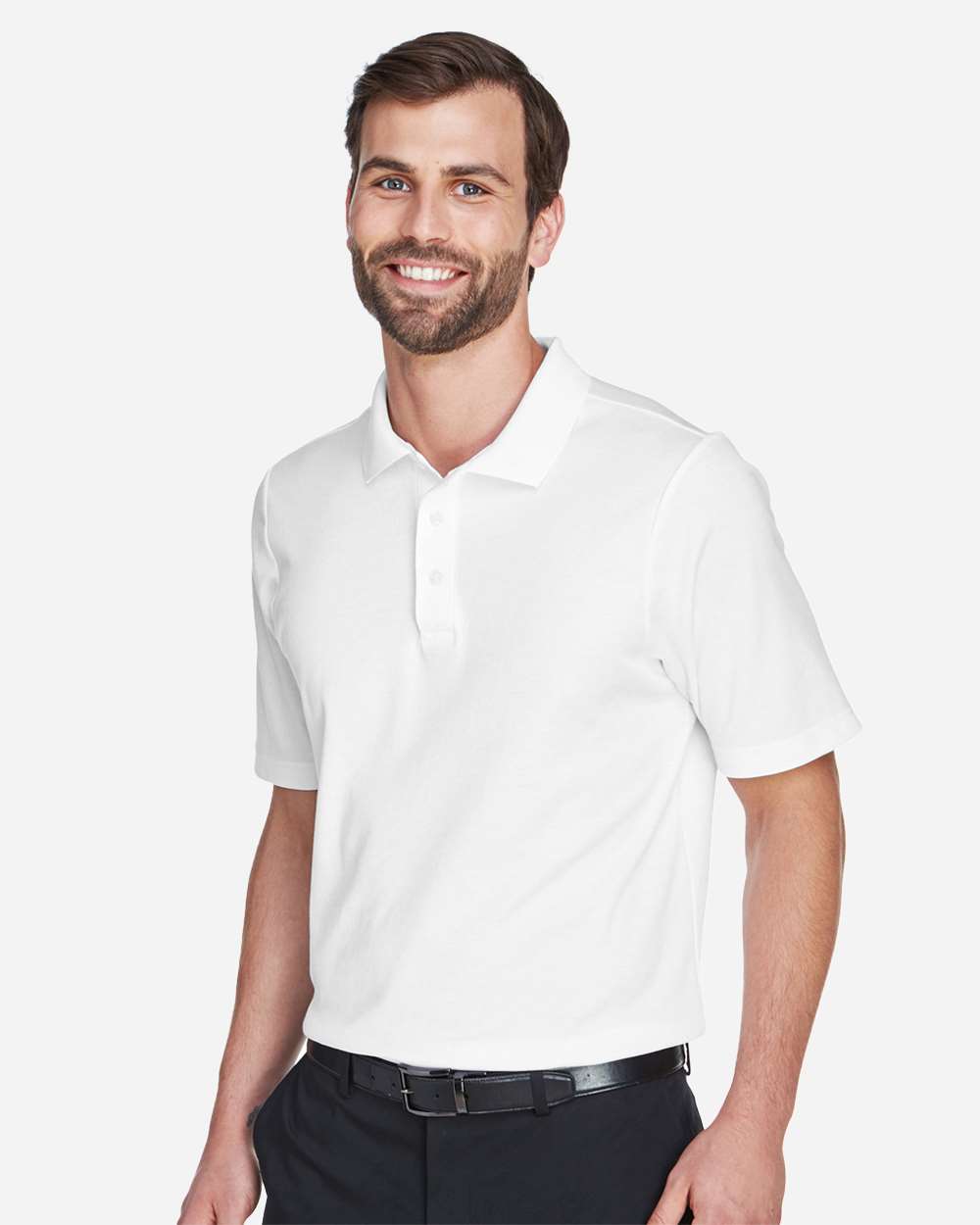 Men's CrownLux Performance® Plaited Polo - OnModelSide - B631B2002 - White