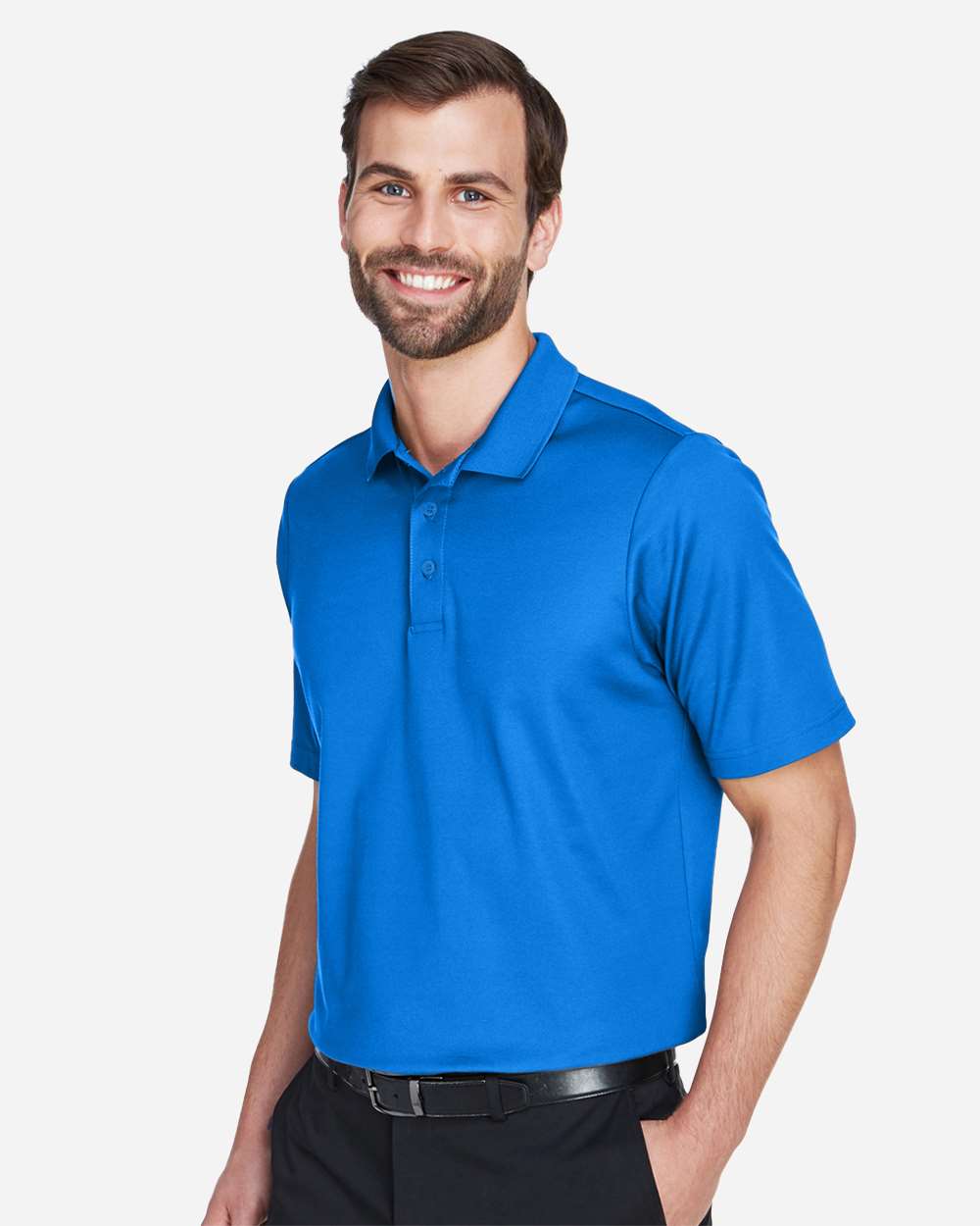 Men's CrownLux Performance® Plaited Polo - OnModelSide - B631B2252 - French Blue