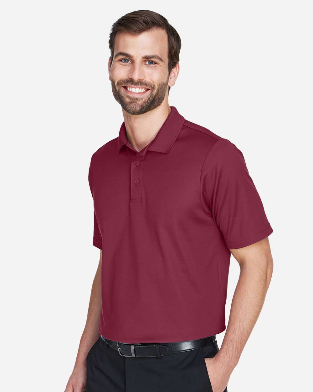 Men's CrownLux Performance® Plaited Polo - OnModelSide - B631B2322 - Burgundy