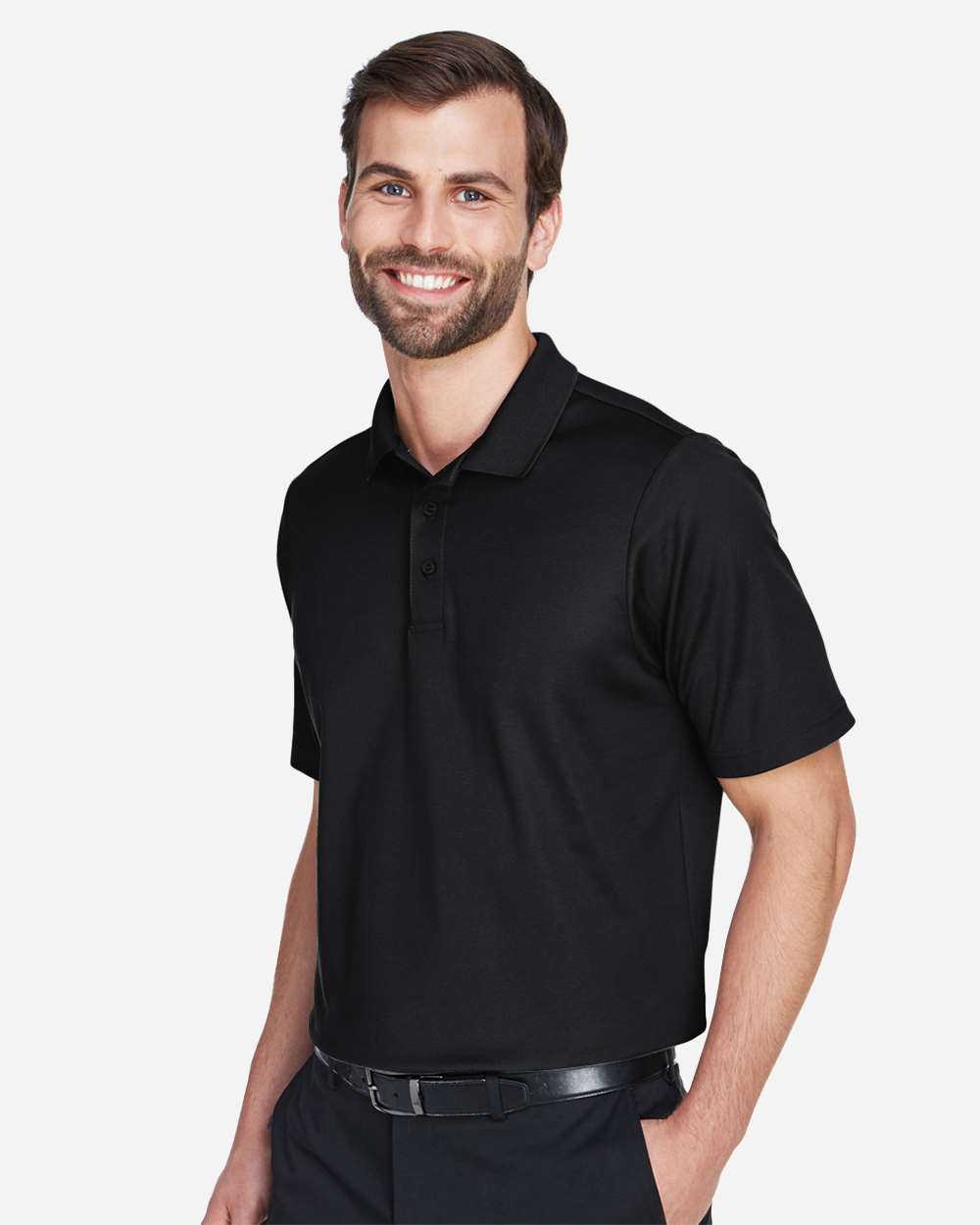 Men's CrownLux Performance® Plaited Polo - OnModelSide - B631B2502 - Black