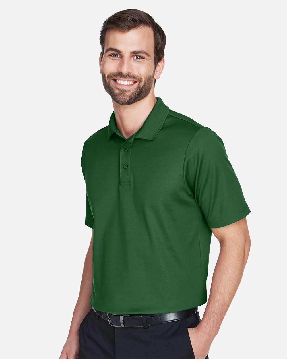 Men's CrownLux Performance® Plaited Polo - OnModelSide - B631B2542 - Forest