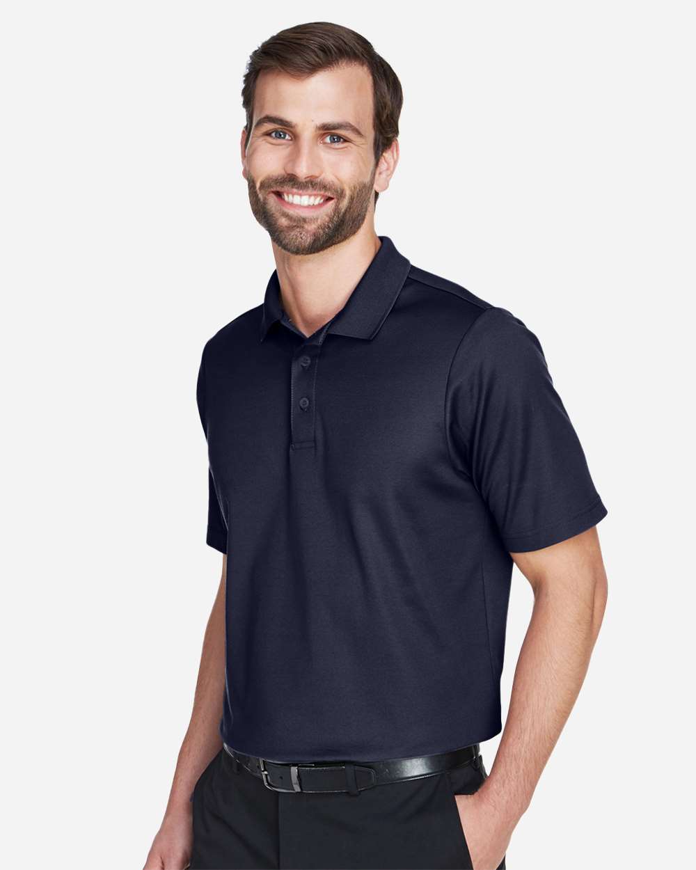 Men's CrownLux Performance® Plaited Polo - OnModelSide - B631B2652 - Navy
