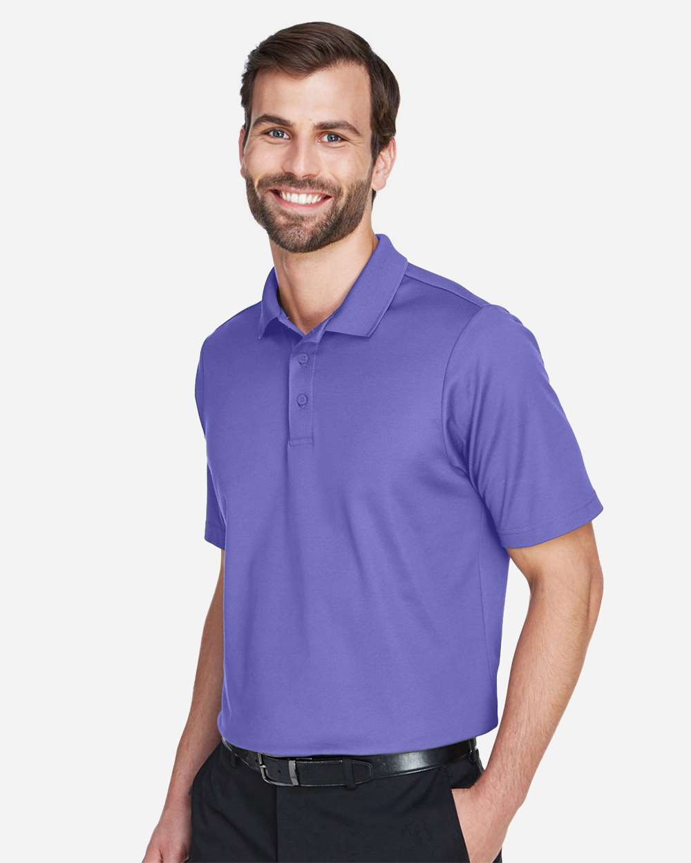 Men's CrownLux Performance® Plaited Polo - OnModelSide - B631B2672 - Grape