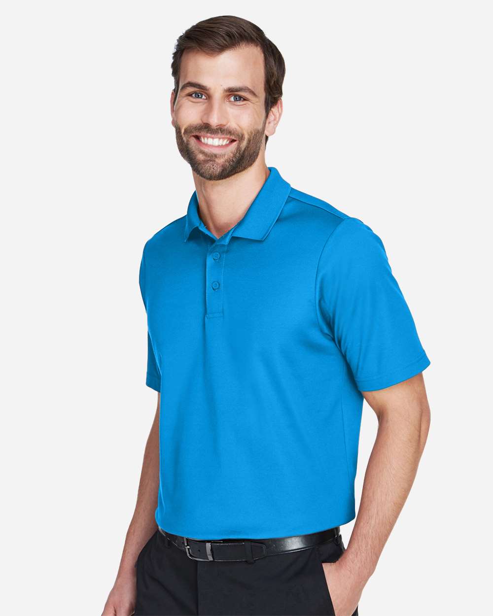 Men's CrownLux Performance® Plaited Polo - OnModelSide - B631B2682 - Ocean Blue