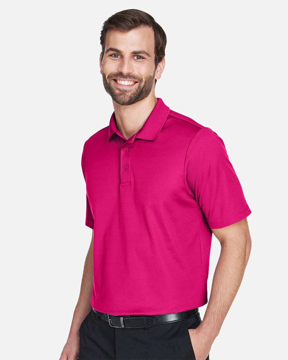 Men's CrownLux Performance® Plaited Polo - OnModelSide - B631B2692 - Crown Raspberry