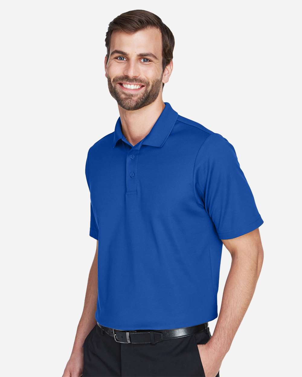 Men's CrownLux Performance® Plaited Polo - OnModelSide - B631B2752 - True Royal