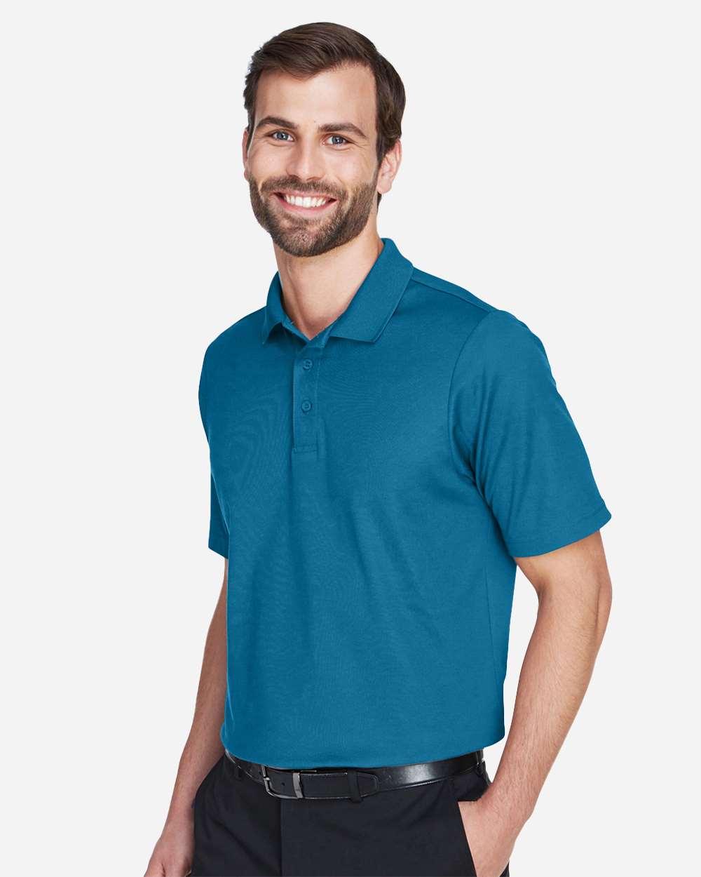 Men's CrownLux Performance® Plaited Polo - OnModelSide - B631B2782 - Dark Teal