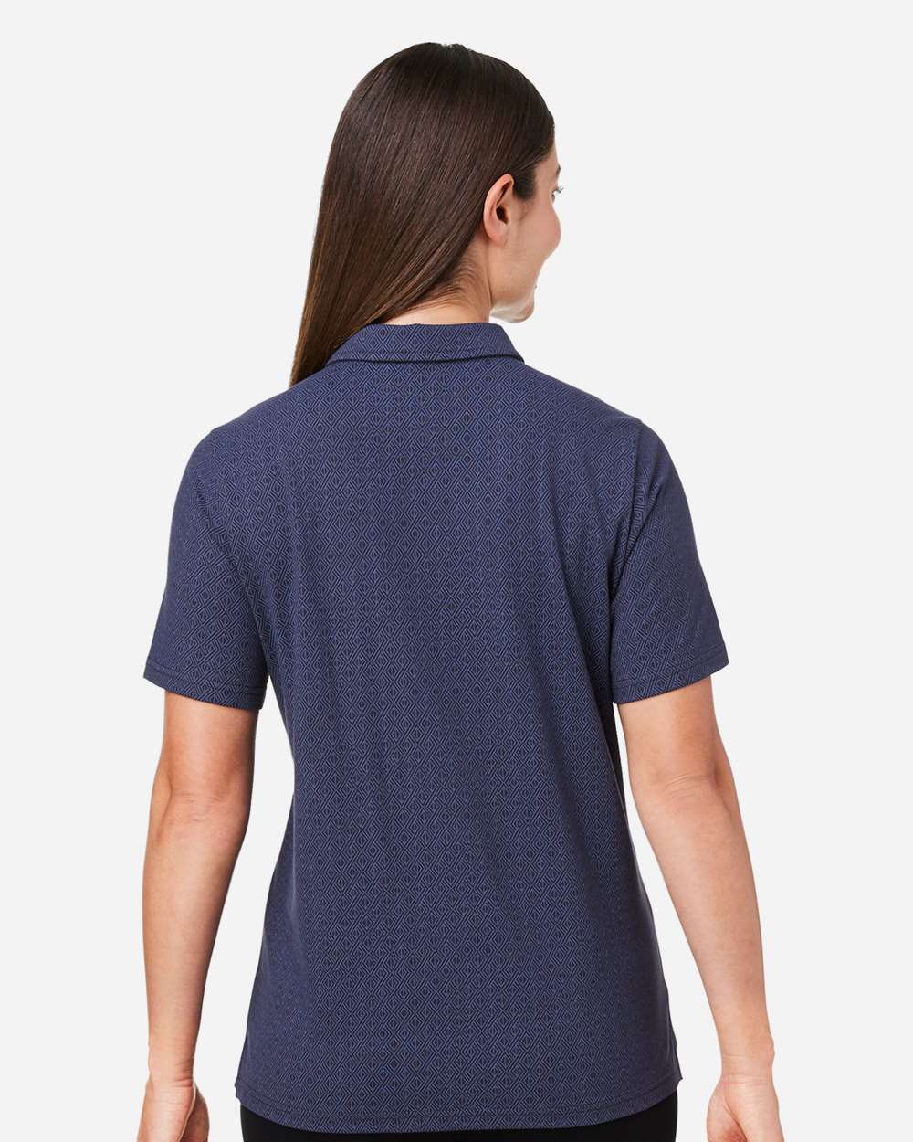 Women's Crownlux Performance® Geo Polo - OnModelBack - B621B2652 - Navy/ French Blue