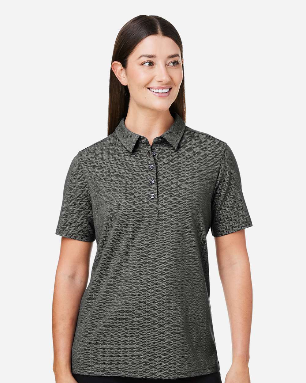 Women's Crownlux Performance® Geo Polo - OnModelFront - B621B2132 - Graphite/ Silver