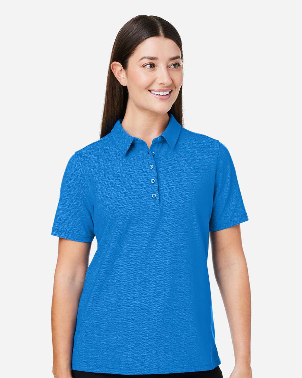 Women's Crownlux Performance® Geo Polo - OnModelFront - B621B2252 - French Blue/ CR Blue
