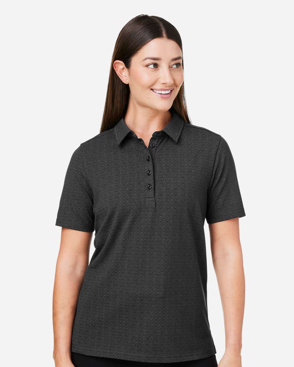 Women's Crownlux Performance® Geo Polo - OnModelFront - B621B2502 - Black/ Graphite