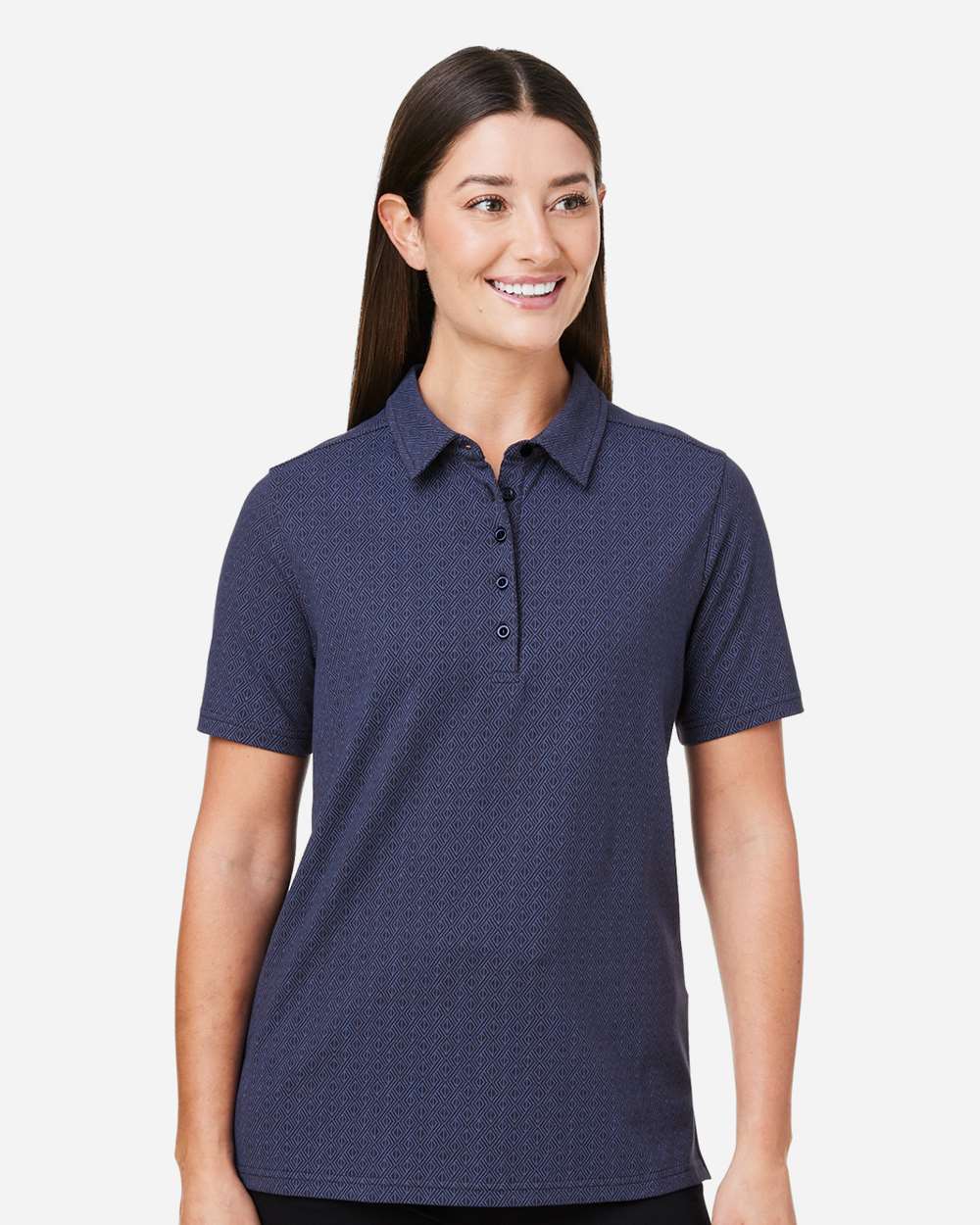 Women's Crownlux Performance® Geo Polo - OnModelFront - B621B2652 - Navy/ French Blue