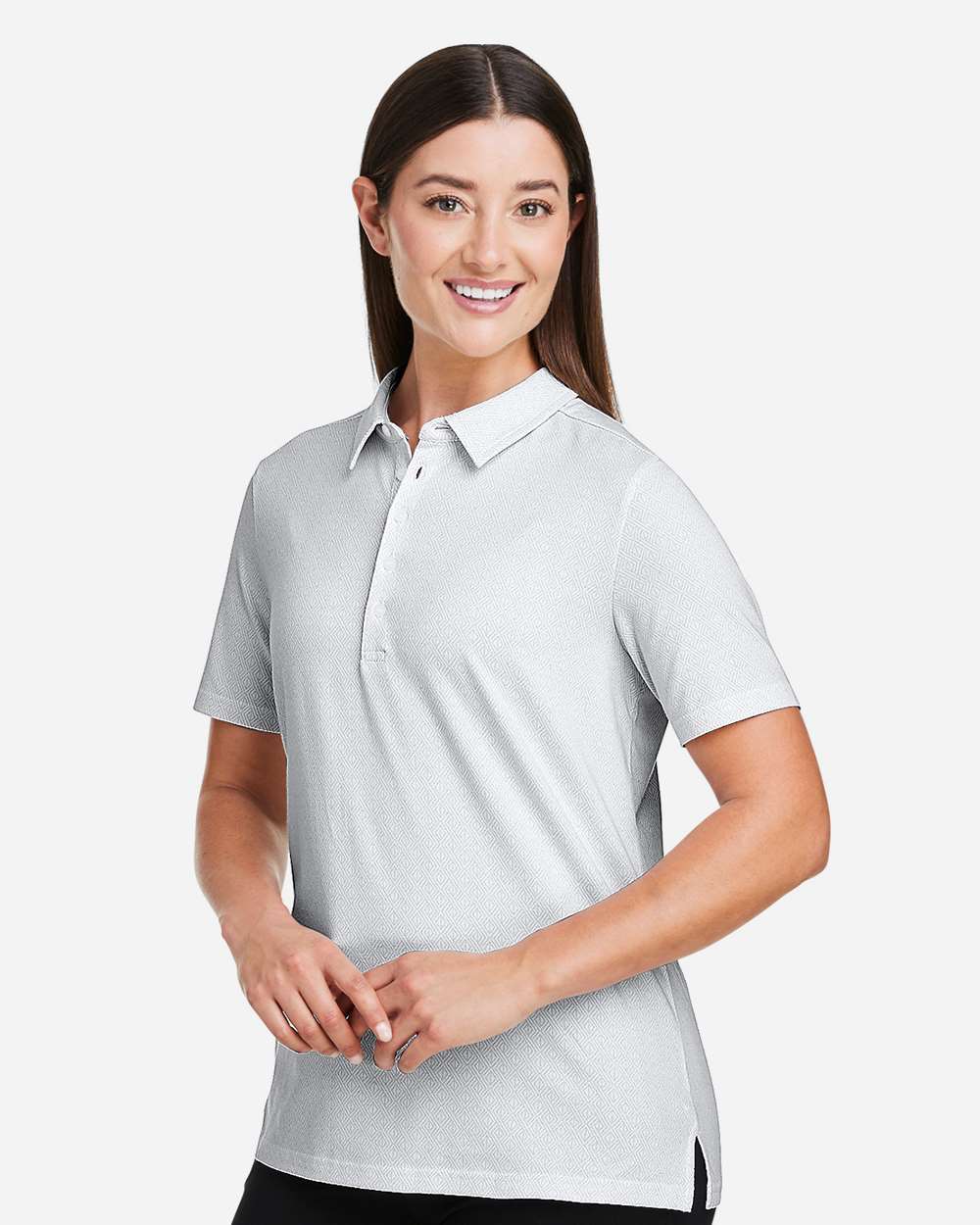 Women's Crownlux Performance® Geo Polo - OnModelSide - B621B2002 - White/ Silver