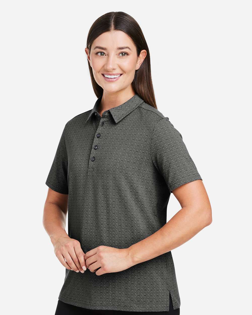 Women's Crownlux Performance® Geo Polo - OnModelSide - B621B2132 - Graphite/ Silver