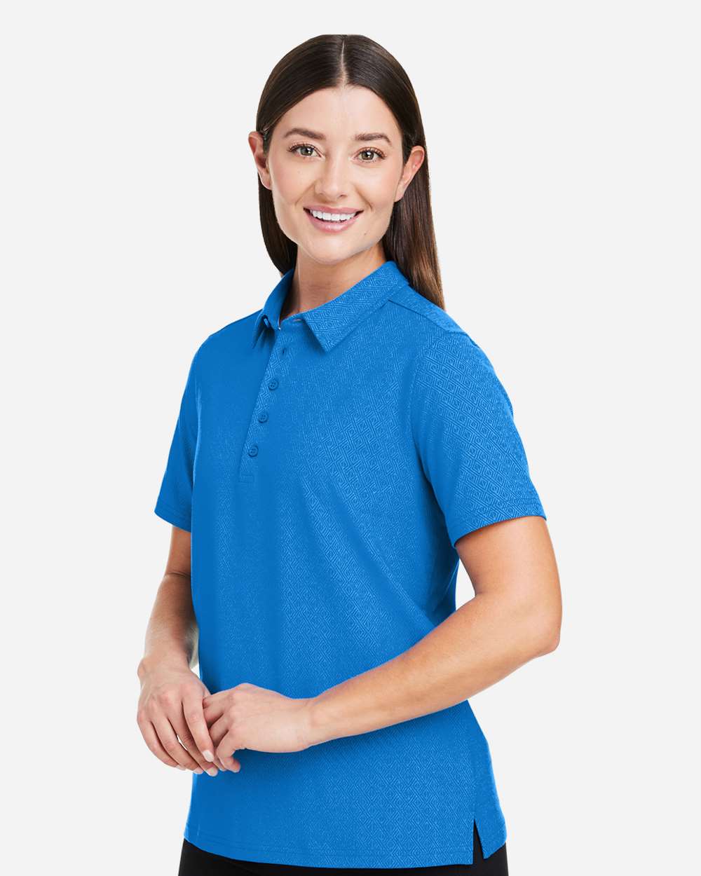 Women's Crownlux Performance® Geo Polo - OnModelSide - B621B2252 - French Blue/ CR Blue