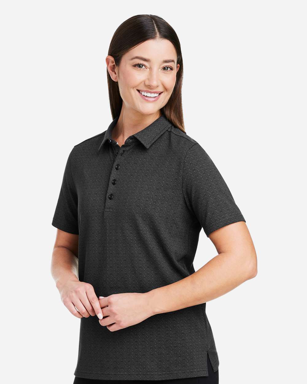 Women's Crownlux Performance® Geo Polo - OnModelSide - B621B2502 - Black/ Graphite