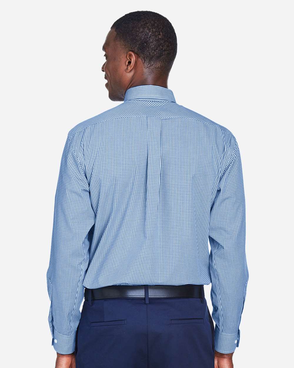 Men's Crown Collection® Gingham Check Woven Dress Shirt - OnModelBack - B604B2253 - French Blue