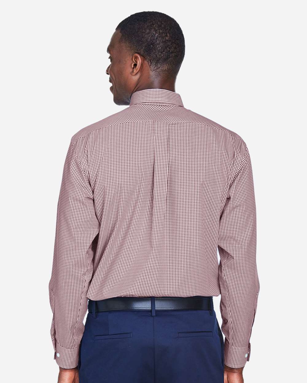Men's Crown Collection® Gingham Check Woven Dress Shirt - OnModelBack - B604B2323 - Burgundy