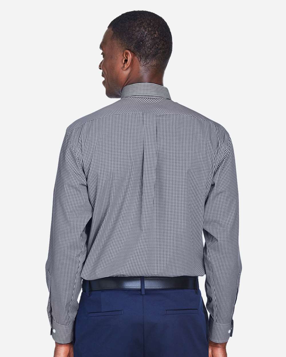 Men's Crown Collection® Gingham Check Woven Dress Shirt - OnModelBack - B604B2653 - Navy