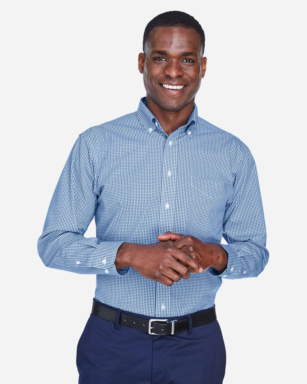Men's Crown Collection® Gingham Check Woven Dress Shirt - OnModelFront - B604B2253 - French Blue
