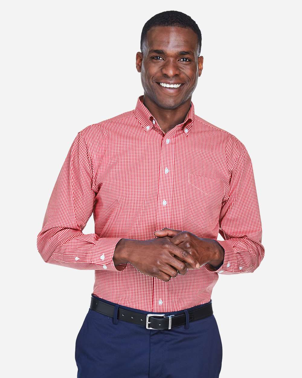 Men's Crown Collection® Gingham Check Woven Dress Shirt - OnModelFront - B604B2703 - Red