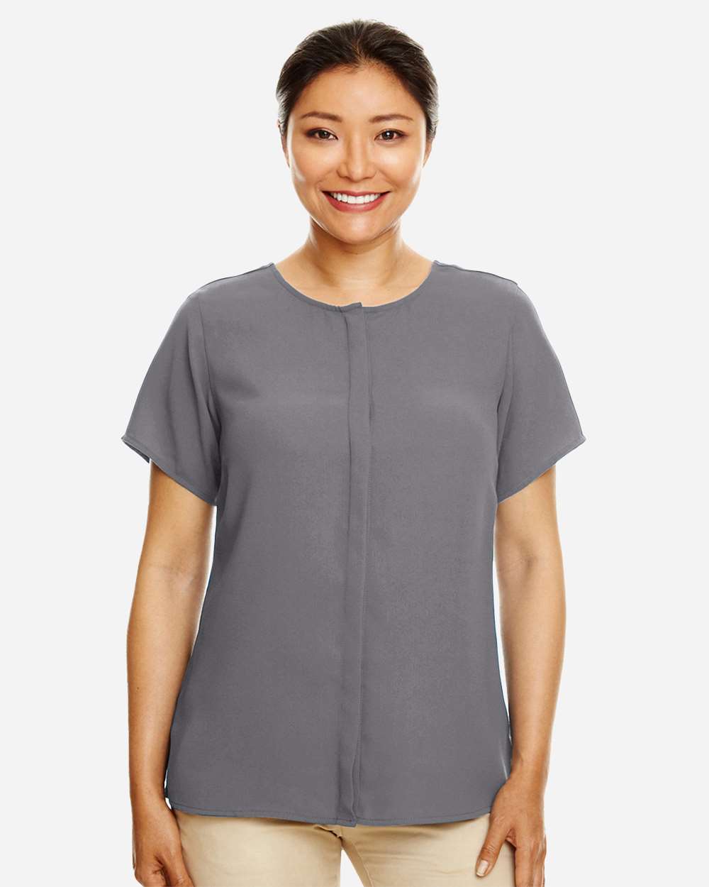 Women's Perfect Fit™ Crepe Blouse - OnModelFront - B730B2132 - Graphite
