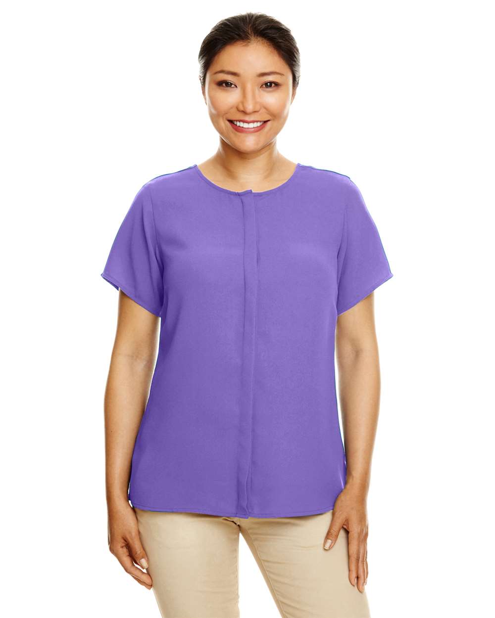 Women's Perfect Fit™ Crepe Blouse - OnModelFront - B730B2672 - Grape