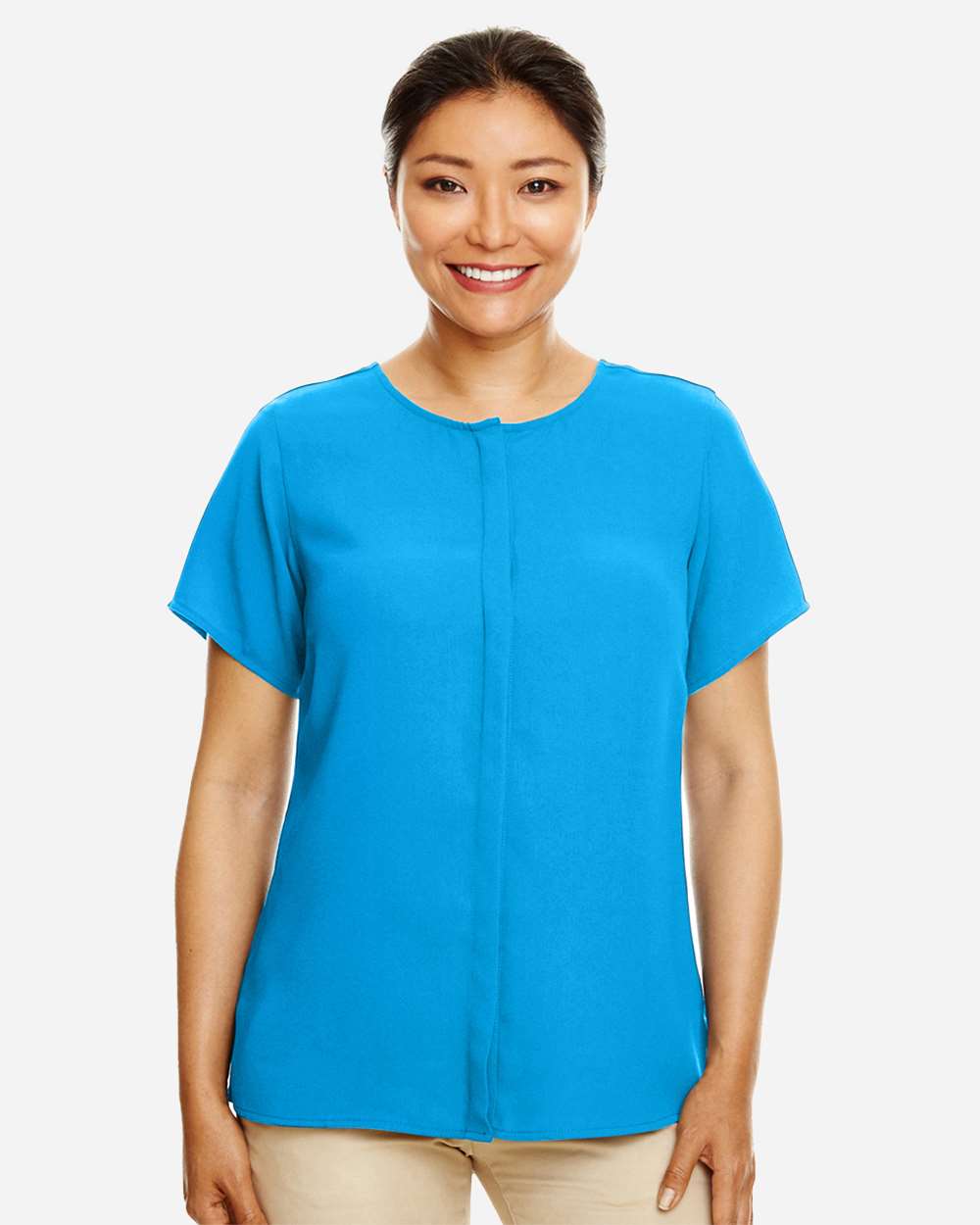 Women's Perfect Fit™ Crepe Blouse - OnModelFront - B730B2682 - Ocean Blue