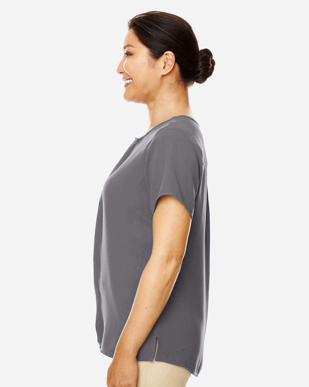Women's Perfect Fit™ Crepe Blouse - OnModelSide - B730B2132 - Graphite