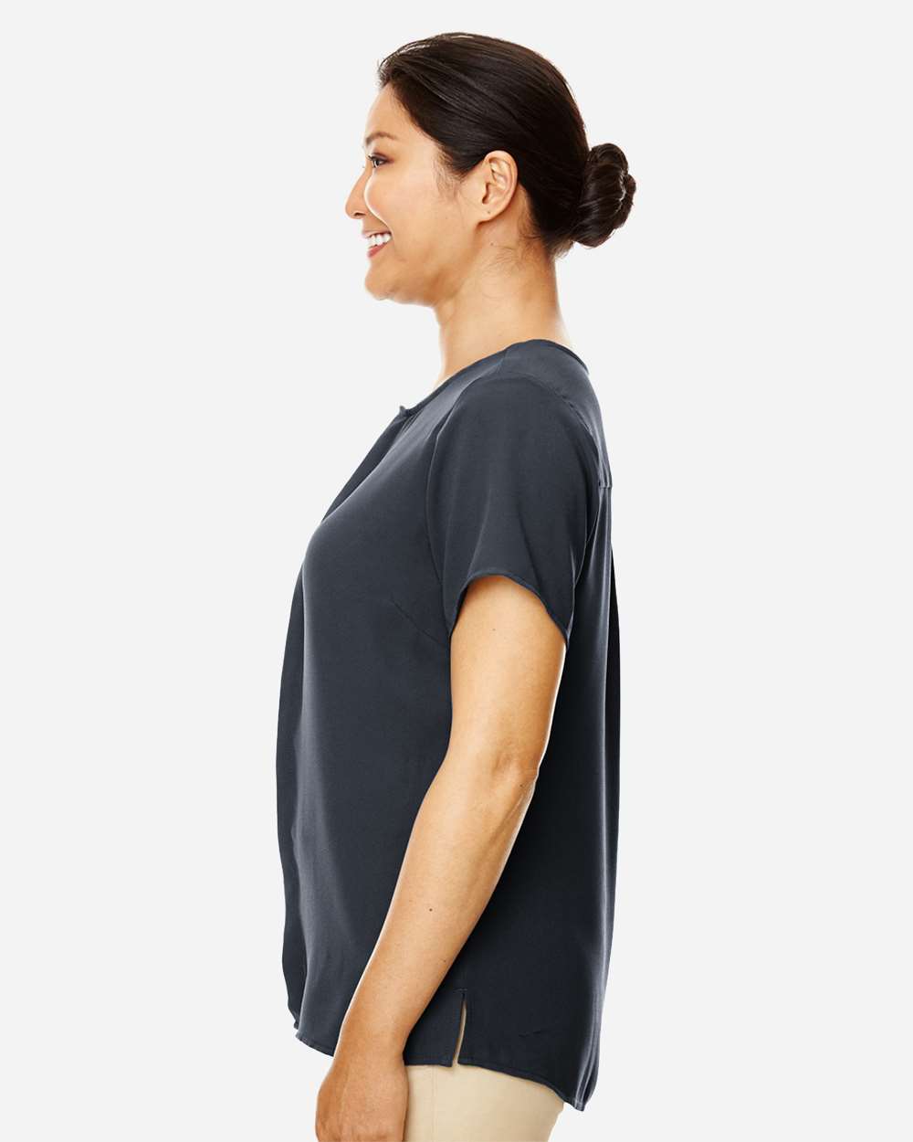 Women's Perfect Fit™ Crepe Blouse - OnModelSide - B730B2502 - Black