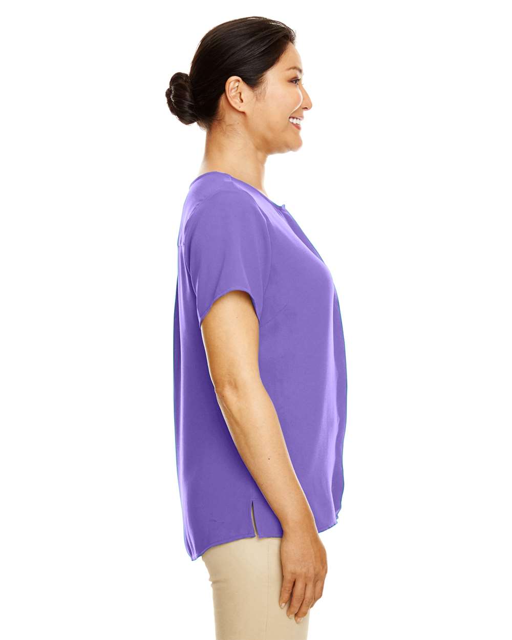 Women's Perfect Fit™ Crepe Blouse - OnModelSide - B730B2672 - Grape