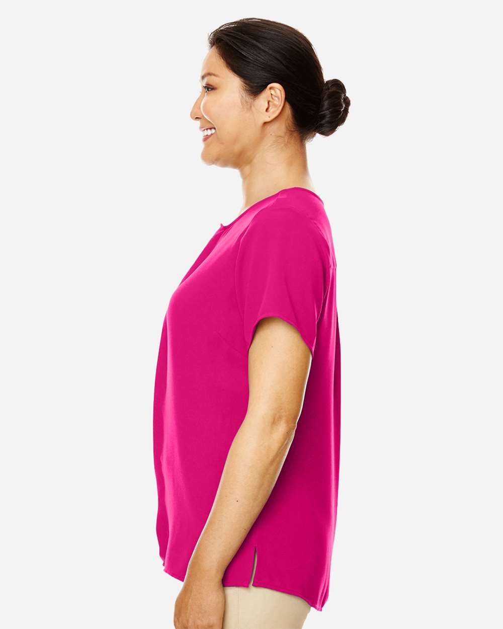 Women's Perfect Fit™ Crepe Blouse - OnModelSide - B730B2692 - Crown Raspberry